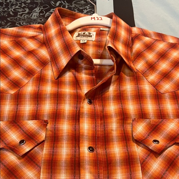 Ely Cattleman Men's Orange Plaid Button Down Shirt - Picture 8 of 9